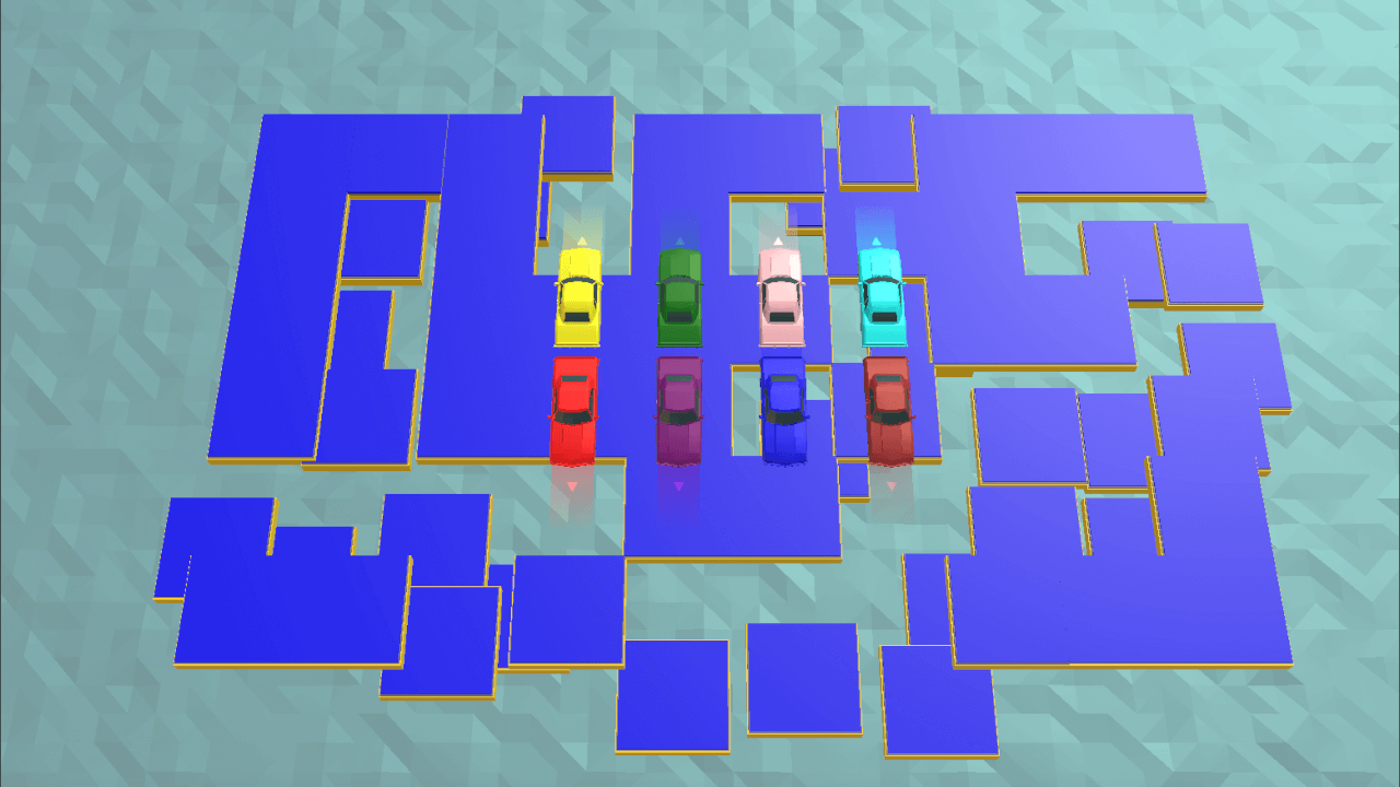 Party Cars: Blocks – Blöcke verschwinden mit der Zeit – bleib in Bewegung und stoße andere runter, bevor du in den Abgrund fällst.. Rennen, Partyspiel, Chaos, Multiplayer – 2-8 Spieler.