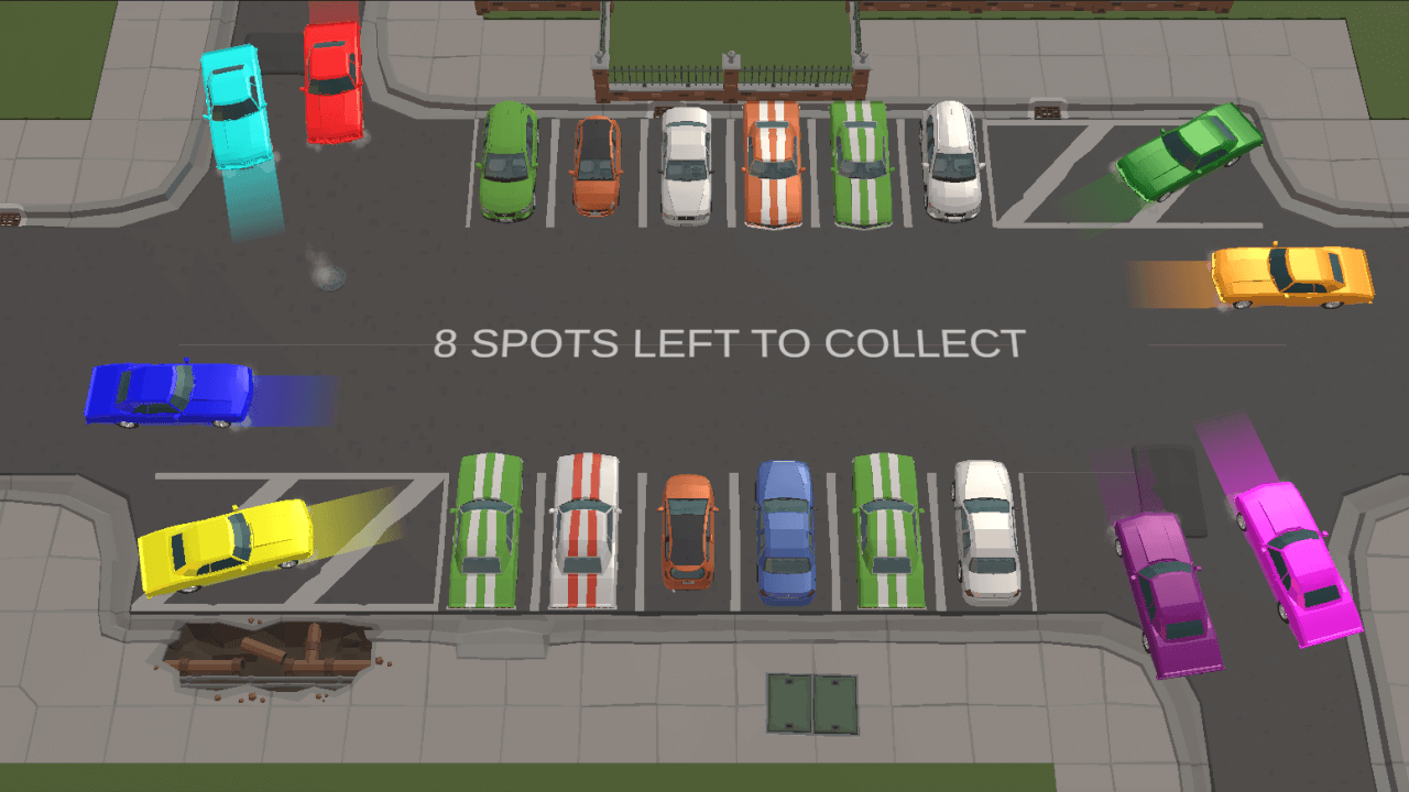 Party Cars: Capture Spots – Ramme und drifte, um Freunden Parkplätze wegzuschnappen. Kein Platz? Sorge dafür, dass andere weniger haben.. Rennen, Partyspiel, Chaos, Multiplayer, Parken – 2-8 Spieler.